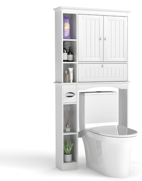 Costway Mobiletto sopra wc con 2 ante e ripiano regolabile e barra inferiore, Organizzatore salvaspazio per bagno e lavanderia Bianco