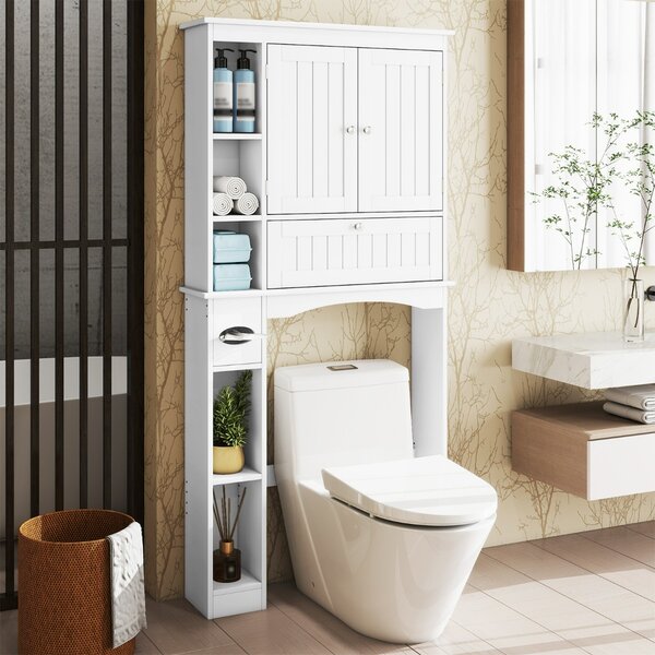 Costway Mobiletto sopra wc con 2 ante e ripiano regolabile e barra inferiore, Organizzatore salvaspazio per bagno e lavanderia Bianco