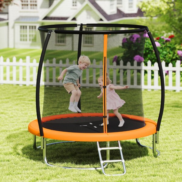 Costway Trampolino ricreativo pesante con rete di sicurezza per bambini e adulti, Trampolino da esterno 244 cm in acciaio zincato antiruggine Arancione
