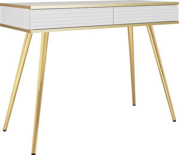 Comodino bianco glamour con gambe dorate, 102 x 80 x 50