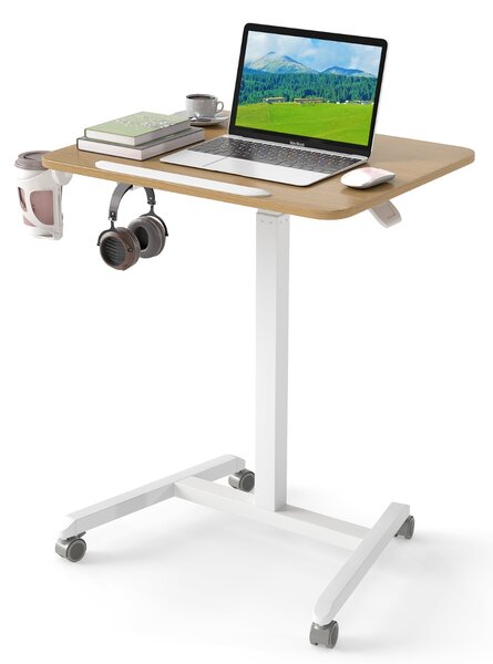 Costway Tavolo pieghevole per laptop su ruote con piano inclinabile a 90°, Tavolino regolabile in altezza Naturale