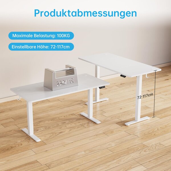 Scrivania elettrica regolabile con motore, dimensioni 120x60 cm, scrivania per lavoro in piedi, colore bianco