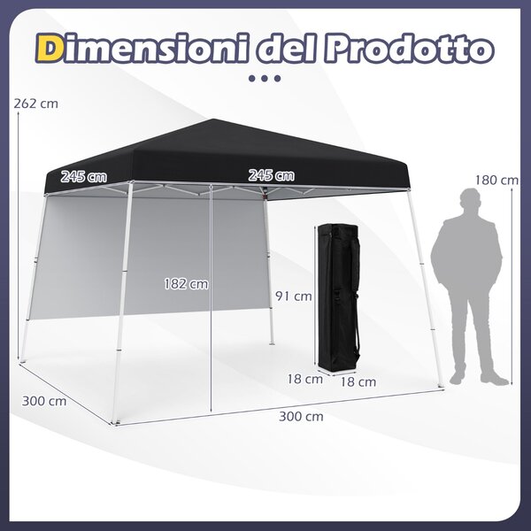 Costway Tenda pop-up con 1 parete laterale e zaino portatile, Riparo per patio esterno pieghevole gazebo per spiaggia Nero