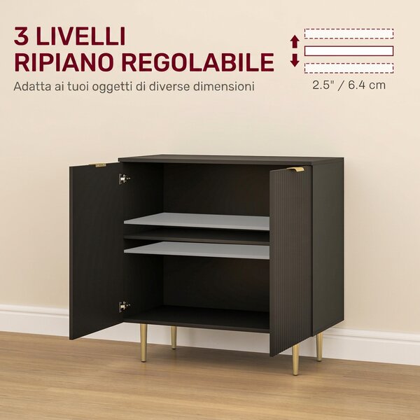 HOMCOM Credenza Moderna con 2 Ante e Ripiano Regolabile, Mobile Buffet per Cucina e Soggiorno con Gambe in Metallo, Nero | Aosom Italy