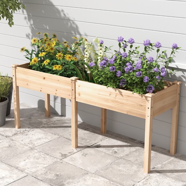 Costway Fioriera rialzata con pannello divisore fori di drenaggio per giardinaggio per giardino, Fioriera da giardino rialzata balcone Naturale