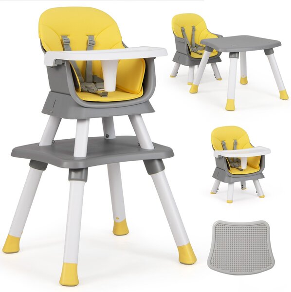 Costway Seggiolone per neonati con imbracatura a 5 punti cuscino rimovibile, Seggiolone per bambini convertibile Giallo