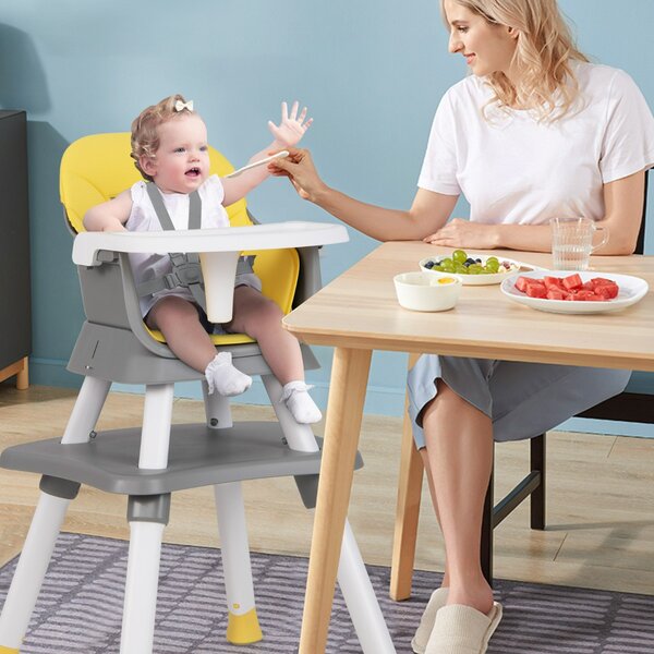 Costway Seggiolone per neonati con imbracatura a 5 punti cuscino rimovibile, Seggiolone per bambini convertibile Giallo