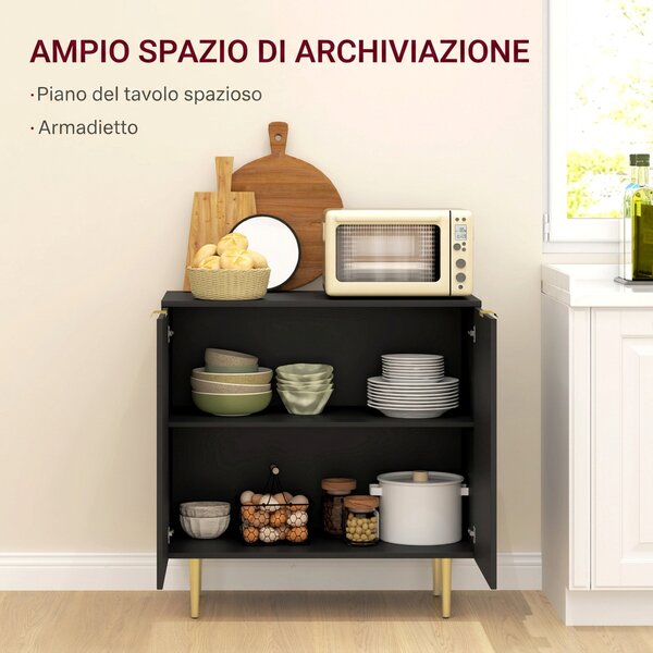 HOMCOM Credenza Moderna con 2 Ante e Ripiano Regolabile, Mobile Buffet per Cucina e Soggiorno con Gambe in Metallo, Nero | Aosom Italy