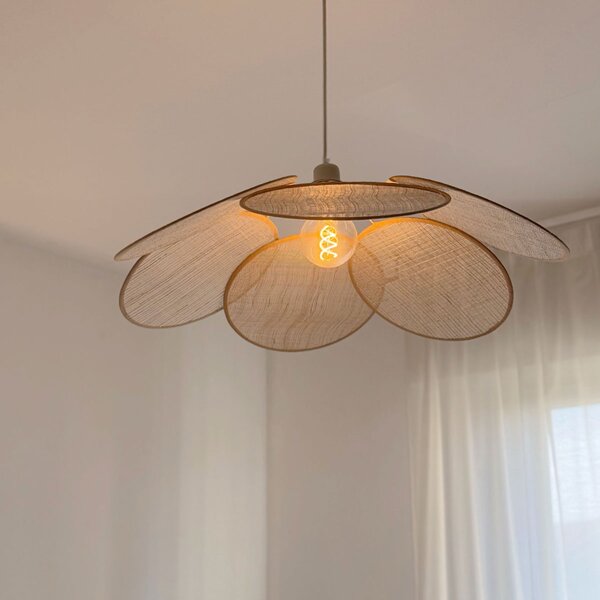 Lampada a sospensione Japandi color crema con paralume in lino - Aisha