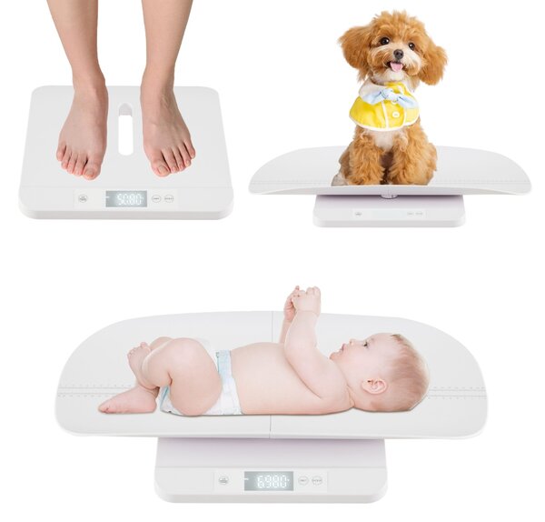 Costway Bilancia per neonati con vassoio rimovibile per misurazione del peso corporeo, Bilancia digitale con schermo LED per bambini Bianco