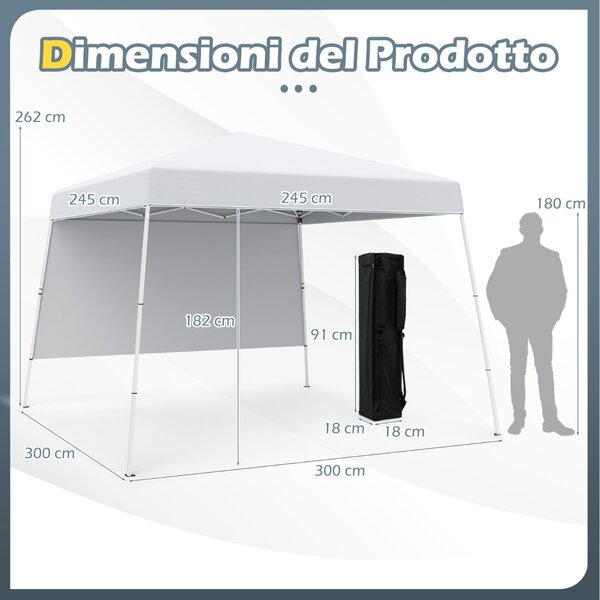 Costway Tenda pop-up con 1 parete laterale e zaino portatile, Riparo per patio esterno pieghevole gazebo per spiaggia Bianco