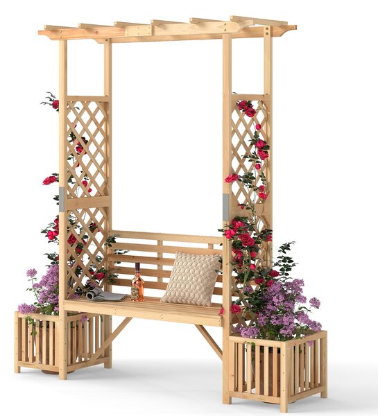 Costway Panchina in legno da esterno con pergolato traliccio per piante rampicanti, Panchina da giardino con arco arborato Naturale