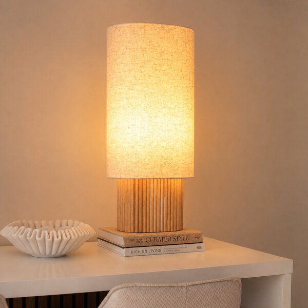 Lampada da tavolo Japandi in legno con paralume in lino 70 cm - Lamel