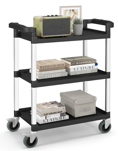 Costway Carrello di servizio resistente con ruote bloccabili doppie maniglie in alluminio, Carrello a 3 livelli per magazzino ufficio cucina Nero
