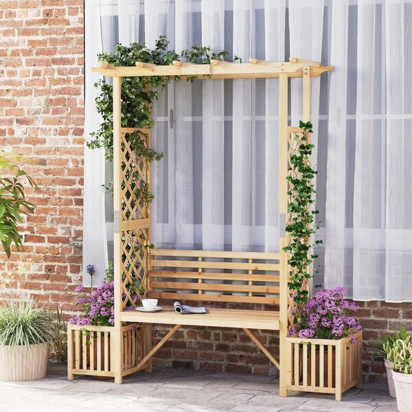 Costway Panchina in legno da esterno con pergolato traliccio per piante rampicanti, Panchina da giardino con arco arborato Naturale