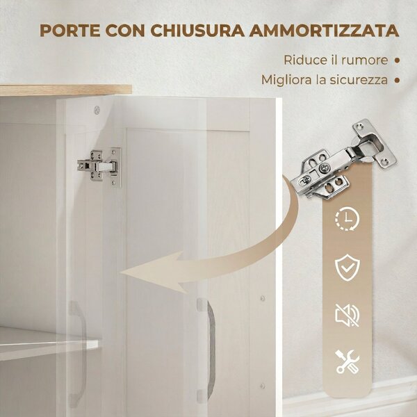 HOMCOM Credenza Cucina, Mobile Cucina con 3 Cassetti, 2 Ante, Soft Close, per Sala da Pranzo Ingresso Salotto, 110x35x80.4cm, Bianco | Aosom Italy