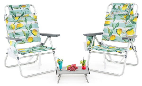 Costway Sedie da giardino a 2 posizioni con tavolino laterale per picnic all'aperto, Set di sedie da spiaggia pieghevoli e tavolino Verde chiaro