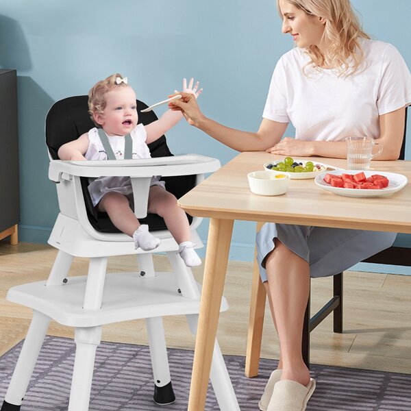 Costway Seggiolone per neonati con imbracatura a 5 punti cuscino rimovibile, Seggiolone per bambini convertibile Nero