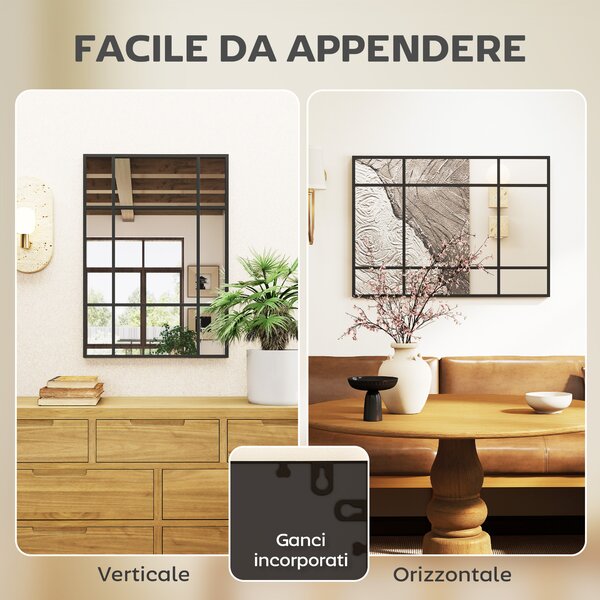 HOMCOM Specchio Moderno Stile Finestra, Specchiera da Camera e Soggiorno con Montaggio Verticale e Orizzontale, 70x50cm, Nero | Aosom Italy