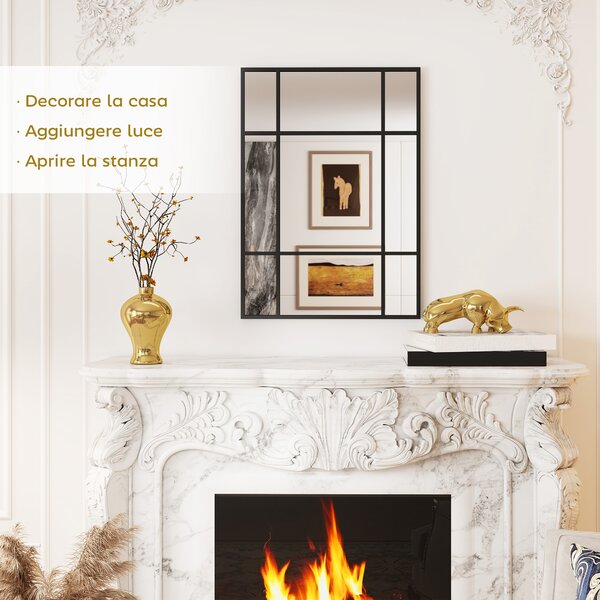 HOMCOM Specchio Moderno Stile Finestra, Specchiera da Camera e Soggiorno con Montaggio Verticale e Orizzontale, 70x50cm, Nero | Aosom Italy