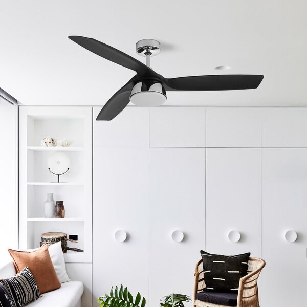 Ventilatore da soffitto LED Bronx DC silenzioso 132 cm CCT - Beacon Beacon Lighting, Bronx, dimmerabile, Nero, Soggiorno, Plastica, Moderno