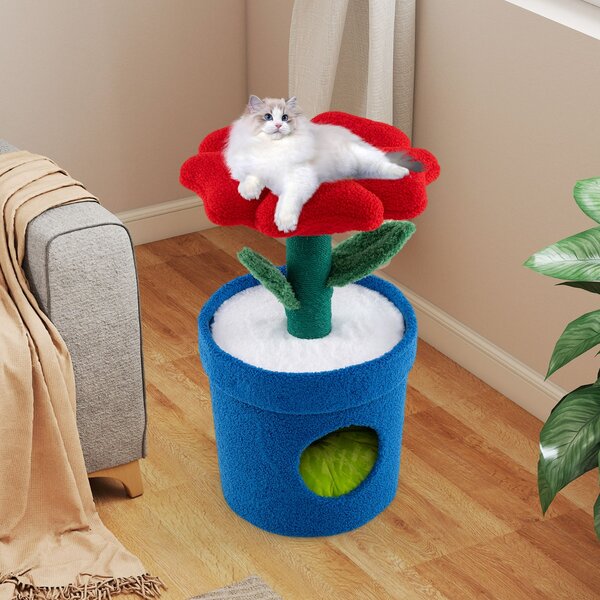 Costway Albero per gatti per interni con posatoio a forma di fiore, Centro di attività versatile per animali domestici Rosso