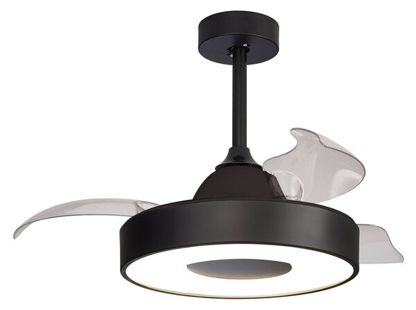 Ventilatore da soffitto LED Coin Mini nero, alimentazione CC, silenzioso, CCT - Mantra Iluminación, Coin Mini, dimmerabile, Nero, Soggiorno, Plastica, Moderno