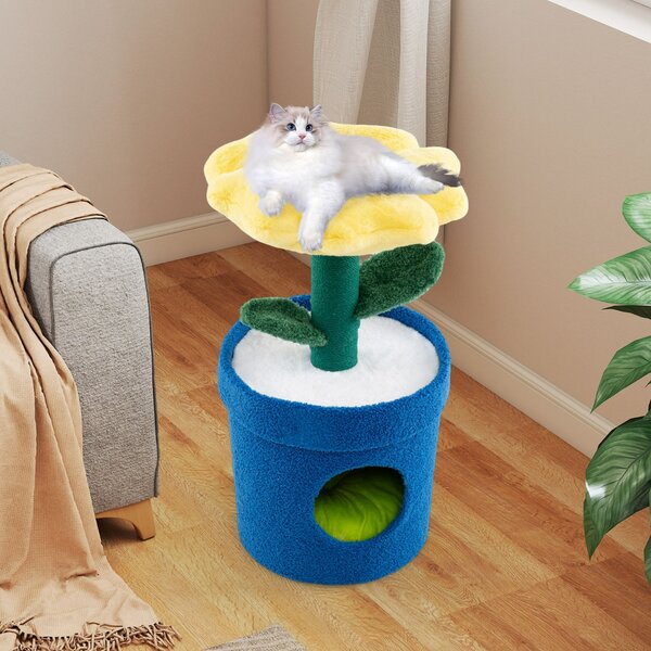 Costway Albero per gatti per interni con posatoio a forma di fiore, Centro di attività versatile per animali domestici Giallo