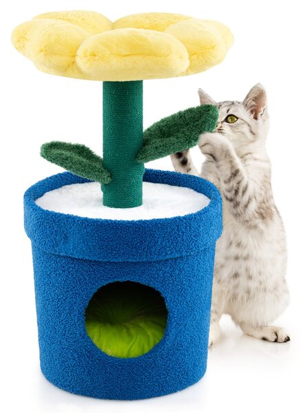 Costway Albero per gatti per interni con posatoio a forma di fiore, Centro di attività versatile per animali domestici Giallo