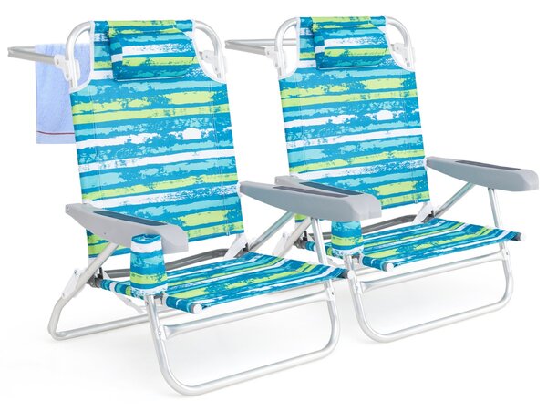 Costway Leggera lounge sdraio con 5 posizioni regolabili per ia testa per picnic, 2 pacco sedia pieghevole da spiaggia Verde