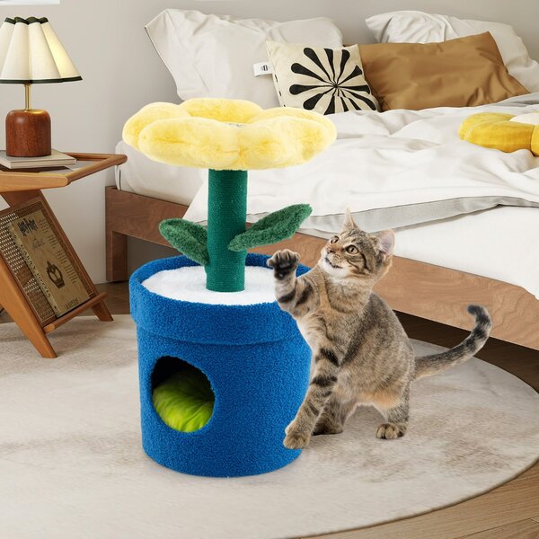 Costway Albero per gatti per interni con posatoio a forma di fiore, Centro di attività versatile per animali domestici Giallo