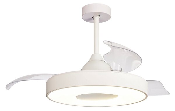 Ventilatore da soffitto LED Coin, bianco, silenzioso a corrente continua, CCT - Mantra Iluminación, Coin, dimmerabile, Bianco, Soggiorno, Plastica, Moderno