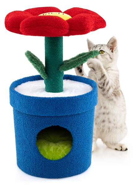 Costway Albero per gatti per interni con posatoio a forma di fiore, Centro di attività versatile per animali domestici Rosso