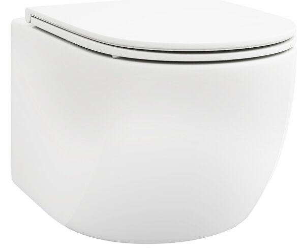 Costway Vaso WC in ceramica da parete e sedile WC con sistema di doppio scarico, Vaso WC facile da pulire Bianco