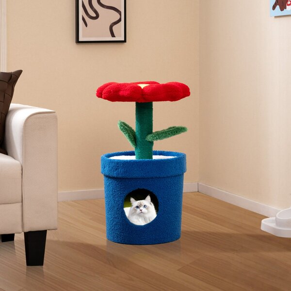 Costway Albero per gatti per interni con posatoio a forma di fiore, Centro di attività versatile per animali domestici Rosso