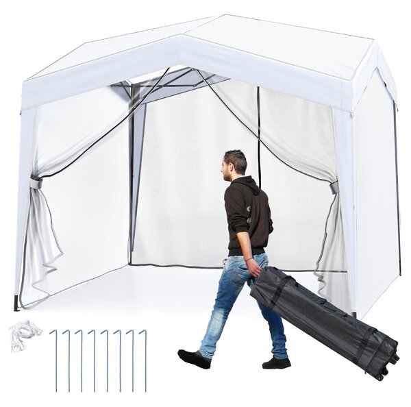 Costway Gazebo pieghevole per eventi commerciali in spiaggia facile da montare, Gazebo pop-up 302 x 302 cm con 4 pareti laterali Bianco