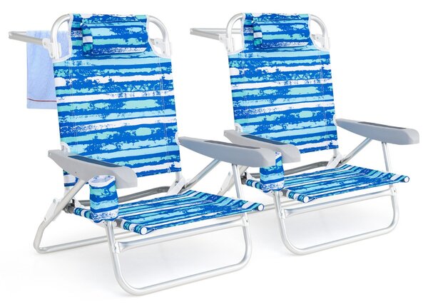 Costway Leggera lounge sdraio con 5 posizioni regolabili per ia testa per picnic, 2 pacco sedia pieghevole da spiaggia Blu