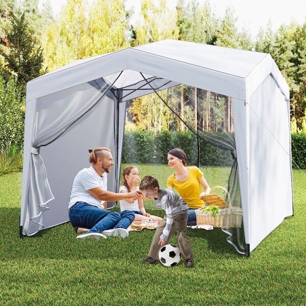 Costway Gazebo pieghevole per eventi commerciali in spiaggia facile da montare, Gazebo pop-up 302 x 302 cm con 4 pareti laterali Bianco