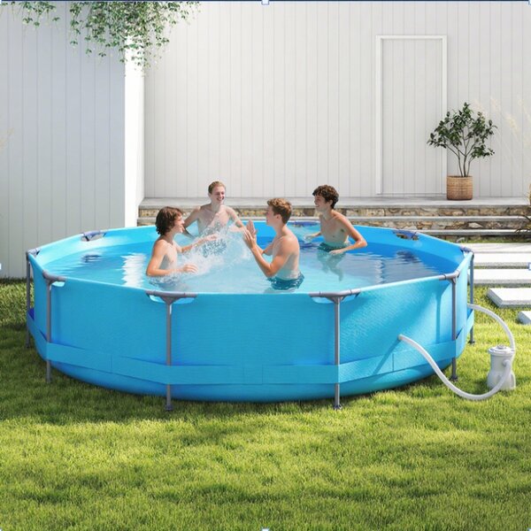 Costway Piscina fuori terra rotonda con struttura metallica e pompa Filtro, Piscina da giardino per adult capacità 6125L 3,6 M x 76 CM Blu