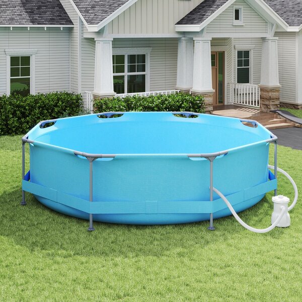 Costway Piscina fuori terra rotonda con struttura metallica e pompa filtro, Piscina da giardino per adulti capacità 4383L 3 M x 76 CM Blu