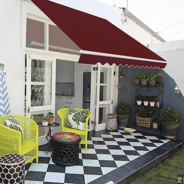 Costway Tenda da sole a caduta inclinabile da esterno, Tendalino a scomparsa con manovella 4x2,5m Rosso bordeaux