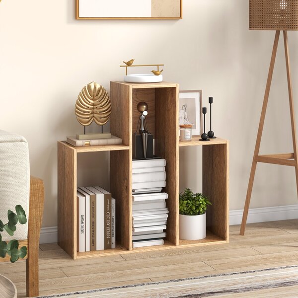 Costway Libreria angolare autoportante per soggiorno studio ufficio, Libreria convessa a 3 ripiani da esposizione Naturale