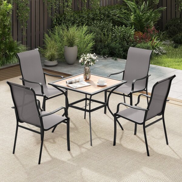 Costway Mobili da pranzo con schienale alto e sedile largo struttura in metallo resistente, Set di sedie da pranzo per patio da 2 Grigio