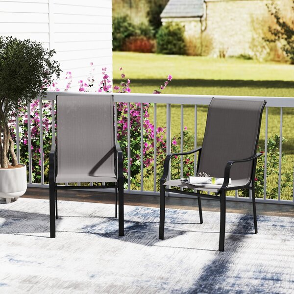 Costway Mobili da pranzo con schienale alto e sedile largo struttura in metallo resistente, Set di sedie da pranzo per patio da 2 Grigio