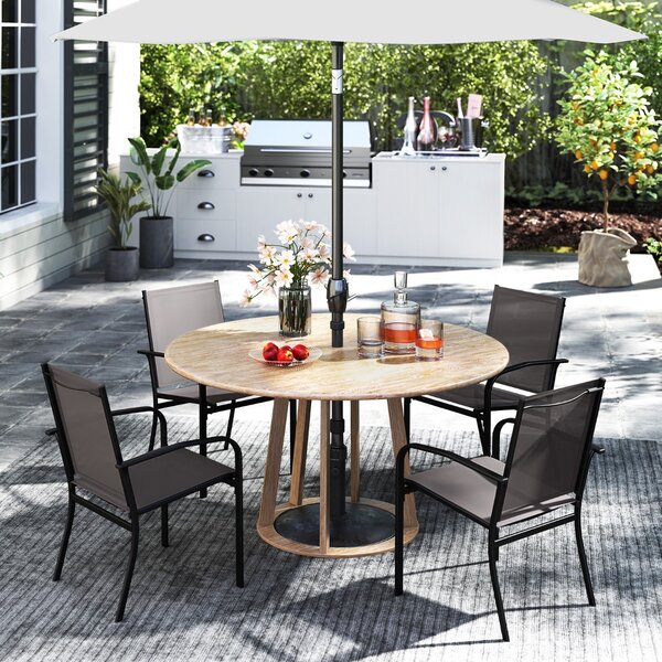 Costway Sedie da giardino impilabili con tessuto traspirante braccioli mobili da bistro per prato, Set di sedie da pranzo per dsterni 2 Grigio