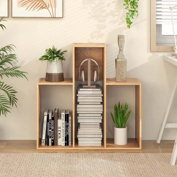 Costway Libreria angolare autoportante per soggiorno studio ufficio, Libreria convessa a 3 ripiani da esposizione Naturale