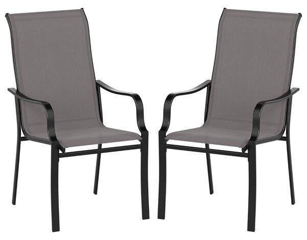 Costway Mobili da pranzo con schienale alto e sedile largo struttura in metallo resistente, Set di sedie da pranzo per patio da 2 Grigio