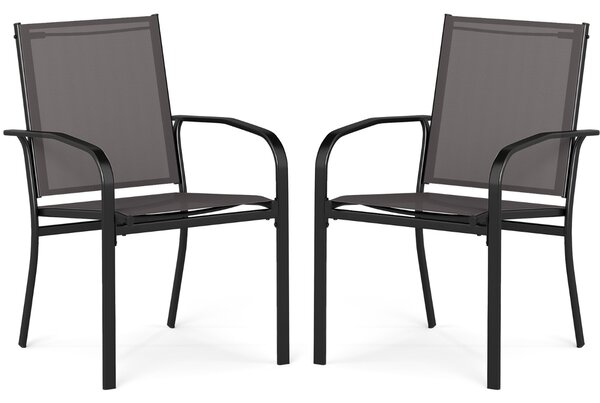 Costway Sedie da giardino impilabili con tessuto traspirante braccioli mobili da bistro per prato, Set di sedie da pranzo per dsterni 2 Grigio