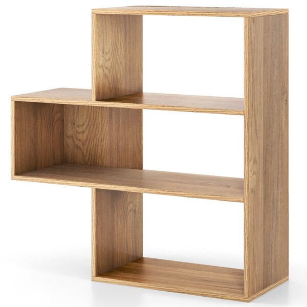 Costway Libreria angolare autoportante per soggiorno studio ufficio, Libreria convessa a 3 ripiani da esposizione Naturale