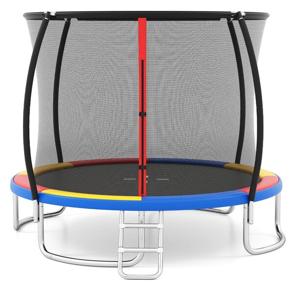 Costway Trampolino da esterno 305 cm con rete di sicurezza e scala, Trampolino ricreativo pesante per bambini e adulti Colorato